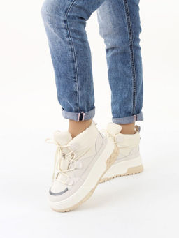 04-WG039-2M WHITE/BEIGE Ботинки зимние женские (натуральная кожа, курточная ткань, 100% шерсть)