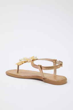 Bronz Deniz Kabuklu Inci Detayl? Parmak Aras? Kad?n S?k Sandalet TAKSS25SD00008