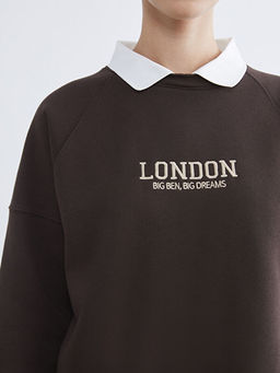 London Nak??l? Kad?n Kal?n Sweatshirt Tunik