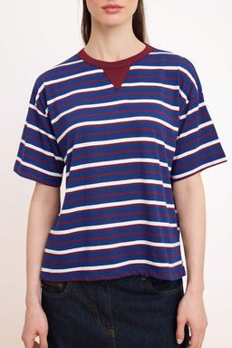 Gul Kurusu Cizgili Oversize/Genis Kal?p Uzun Tok %100 Pamuk Orme T-Shirt TWOSS26TS00051 - Trendyolmilla фото 7
