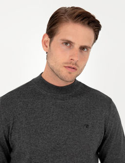 Antrasit Melanj Slim Fit Yar_m Bal_k__ Yaka Basic Triko Kazak