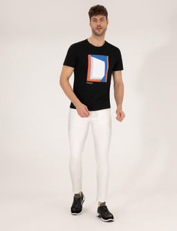 Siyah Bask_l_ Bisiklet Yaka Ti__rt