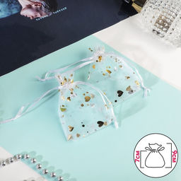 Цена за 100 шт. Мешочек подарочный Сердечки маленькие, 7x9, цвет белый с золотом