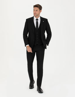 Siyah Slim Fit Yelekli Tak_m Elbise
