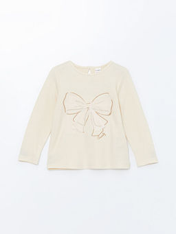 Bisiklet Yaka Uzun Kollu Bask?l? K?z ?ocuk Ti??rt