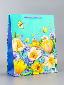 Цена за 2 шт. Пакет подарочный ламинированный вертикальный Цветочная панорама, 26?12?32 см