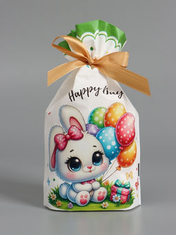 Цена за 50 шт. Пакет  полиэтиленовый подарочный "Заяц с цветами", с завязками, 15х23±1 см
