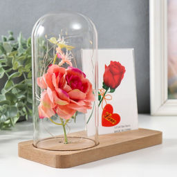 Фоторамка для фото 9×13 см с подсветкой «Розовая роза в колбе», от батареек 2×LR1130, 9.8×19.5×18 см