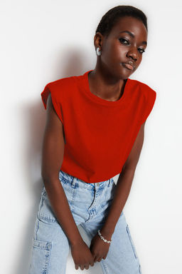 TRENDYOLMILLA Siyah %100 Pamuk Vatkal? Crop Bisiklet Yaka Orme T-Shirt TWOSS21TS0379 фото 13