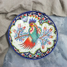 Ляган узбекский Риштанская Керамика «Жар-птица», d=32 см, синий