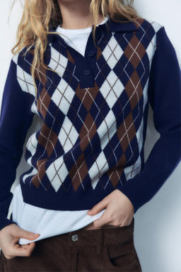 ARGYLE JACQUARD POLO SWEATER - Zara фото 3