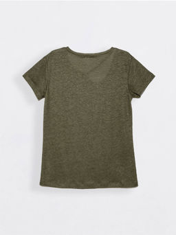 CONTE Льняная футболка с вырезом "капелька" LD 919 bronze green