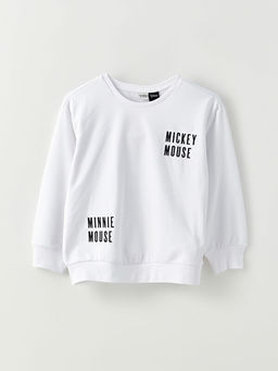 Bisiklet Yaka Minnie ve Mickey Mouse Bask?l? Uzun Kollu K?z ?ocuk Sweatshirt