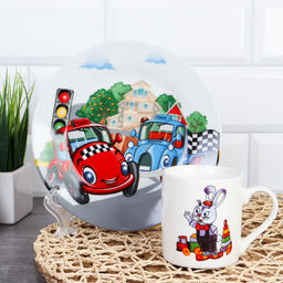 Набор посуды 2 предмета Машинки с зайчиком / C880#/DV-748 - Галеонтрейд фото 2