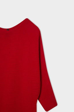Красный простой трикотажный свитер с вырезом лодочка и рукавами летучая мышь - Defacto фото 2