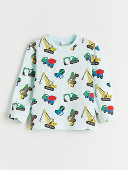 Bask?l? Erkek ?ocuk Penye Pijama Tak?m?