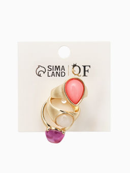 Набор колец 3 шт "Новый стиль" кабашоны, размер МИКС, цвет розовый в золоте