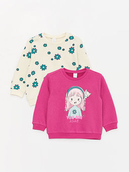 Bisiklet Yaka Uzun Kollu Bask?l? K?z Bebek Sweatshirt 2li