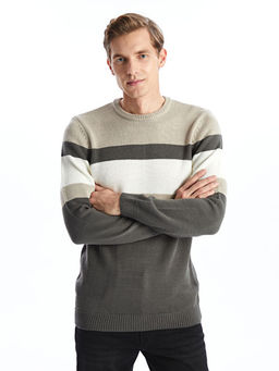 Bisiklet Yaka Uzun Kollu Renk Bloklu Erkek Triko Kazak