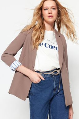 TRENDYOLMILLA Siyah Regular Astar Detayl? Dokuma Blazer Ceket TWOAW20CE0316