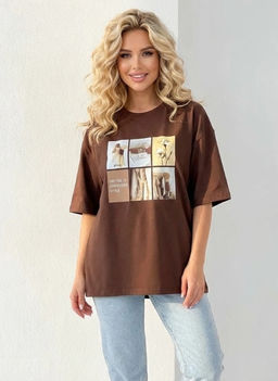 K13332 Футболка (плотный хлопок) КОРИЧНЕВЫЙ