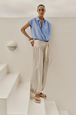 CAMISA CORTA CUADRO VICHY / Azul claro