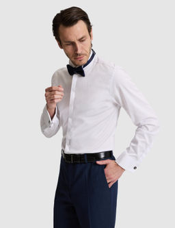 Beyaz Slim Fit Pamuk Kar___ml_ Ata Yaka Smokin G_mlek