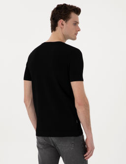 Siyah Slim Fit Bisiklet Yaka Triko Ti__rt - Pierre cardin фото 5