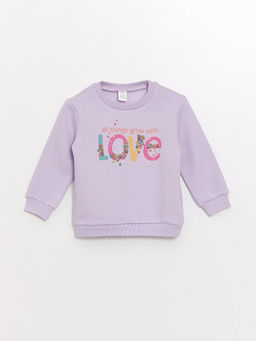 Bisiklet Yaka Bask?l? Kal?n K?z Bebek Sweatshirt
