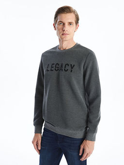 Bisiklet Yaka Uzun Kollu Bask?l? Erkek Sweatshirt