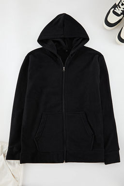Siyah Regular/Normal Kesim Basic Fermuarl_ S_cak Tutan Polar H_rka/Sweatshirt TMNAW25SW00183