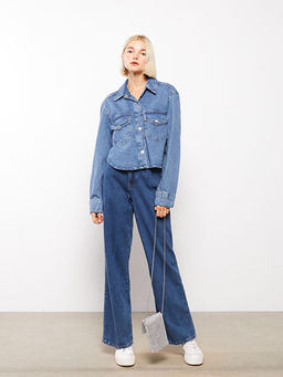 ?nden D??me Kapamal? D?z Uzun Kollu Kad?n Jean G?mlek Ceket