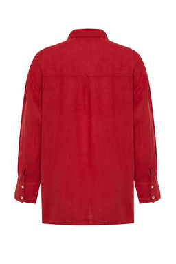 K?rm?z? %100 Keten Oversize Gomlek TWOSS23GO00443