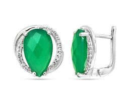 Серьги из серебра зеленый агат, Клеора