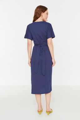 TRENDYOLMILLA Siyah %100 Pamuk Bele Oturan Y?rtmac ve Baglama Detayl? Midi Orme Kalem Elbise TWOSS21EL0404  фото 34