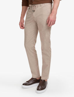 A__k Kahverengi Ex. Slim Fit Beli Kordonlu Pamuk Keten Kar___ml_ Pantolon