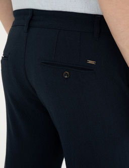 Lacivert Slim Fit Gofre Ba_c_kl_ Kanvas Pantolon