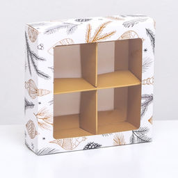 Коробка под 4 конфеты, 12.6×12.6×3.5 «Новогодние игрушки»