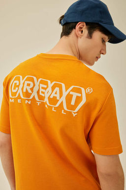 Футболка из плотной ткани обычного кроя с круглым вырезом и принтом на спине с короткими рукавами