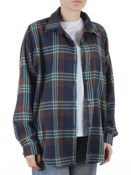 C601 BLUE/BROWN Рубашка женская оверсайз (95% хлопок, 5% спандекс)