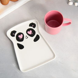 Чайная пара керамическая «Панда»: кружка 200 мл, блюдце 17.8×13.3 см