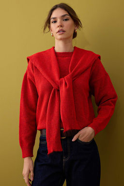 K?rm?z? Yumusak Dokulu Genis Kal?p Sall? Triko Kazak TWOAW26KZ00166