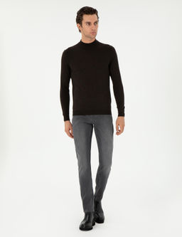 Koyu Ye_il Slim Fit Ka_mir _pek Kar___ml_ _eyrek Bal_k__ Yaka Triko Kazak
