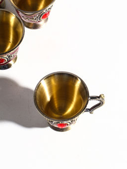 Набор посуды сувенирной: чайный кувшин, 6 бокалов, поднос Стамбул. Розы и узоры, красный с золотом