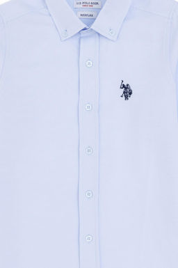 Голубая базовая рубашка с длинным рукавом для мальчика Неожиданная скидка в корзине - U.s. polo assn фото 3