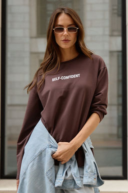 Лонгслив оверсайз с принтом SELF CONFIDENT