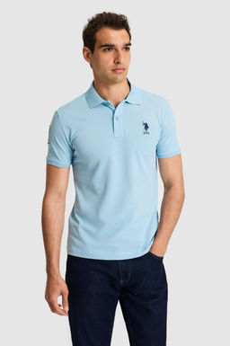Erkek Slim Fit Polo Yaka Mavi Basic Ti__rt