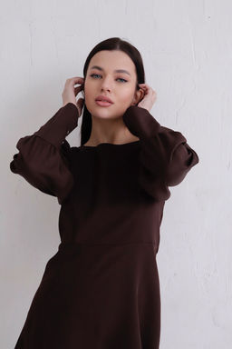 Платье с высокими манжетами тёмно-коричневое - Martichelli фото 10