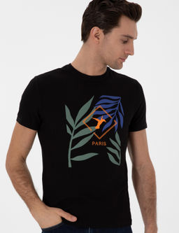 Siyah Slim Fit Bisiklet Yaka Desenli T-shirt