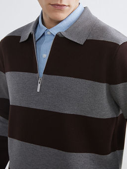 Polo Yaka ?izgili Erkek Triko Kazak